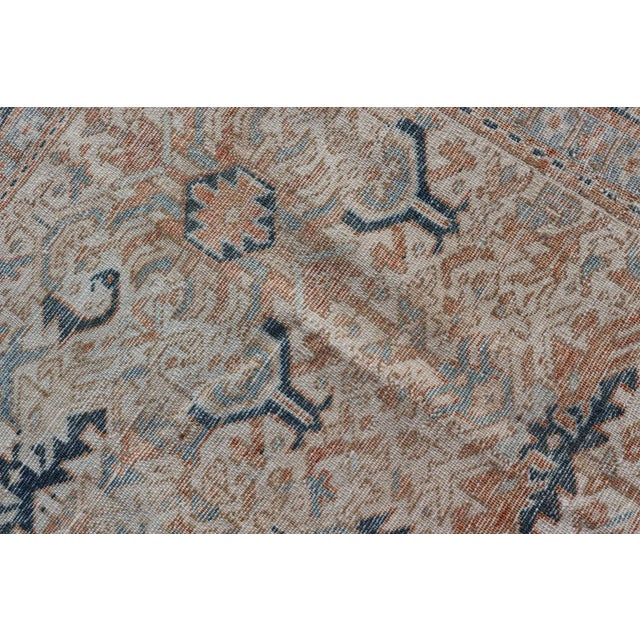 Antique Persian Gallery Heriz Rug With Geometric Design in Copper and Blue 5'1 X 12'3 For Sale - Image 15 of 15