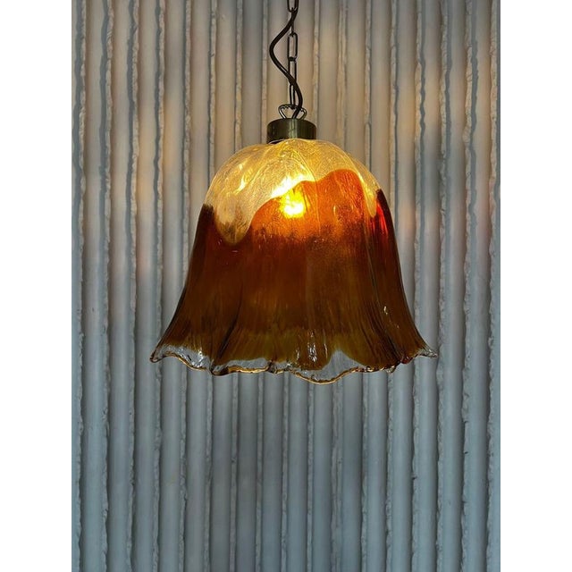 Metal Vintage Murano Amber Glass Pendant Lamp, 1970s For Sale - Image 7 of 8