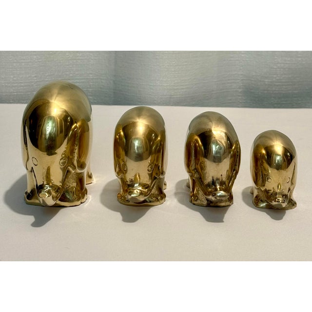 Metal 1970s Hollywood Regency "Pudgy" Brass Elepant Family Paperweights - Set of 4 For Sale - Image 7 of 8