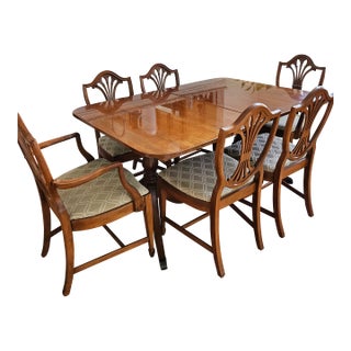 1960s Drexel Mahogany Double Pedestal Dining Table and Chairs For Sale