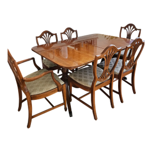 1960s Drexel Mahogany Double Pedestal Dining Table and Chairs