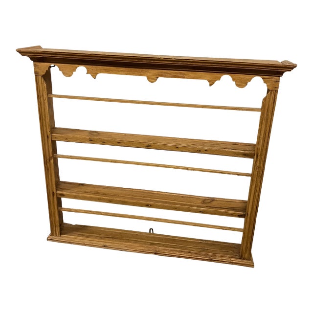 19th Century English Pine Plate Rack With Three Tiers and Scalloped Apron For Sale