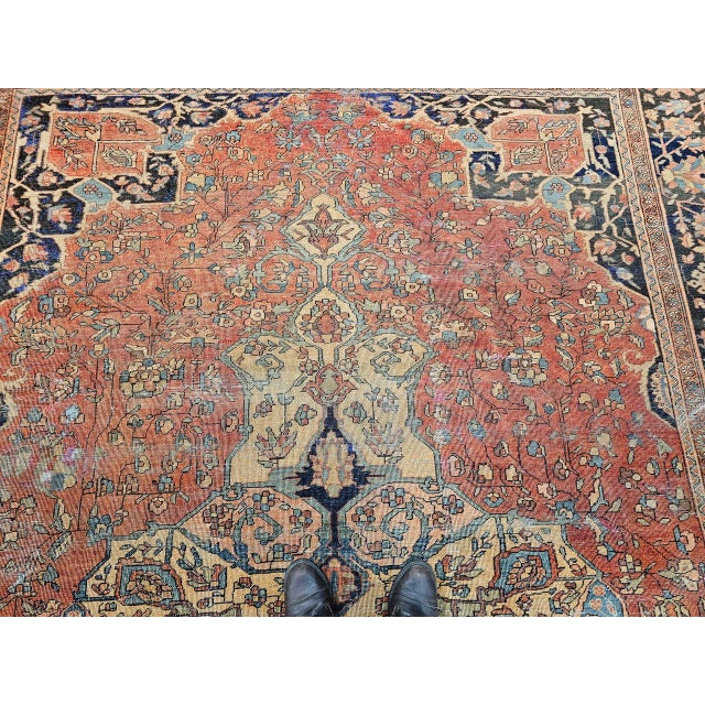 Mid 19th Century Persian Farahan Rug, Hand-Knotted Wool, Floral Medallion Pattern, Red & Blue, 8x12 For Sale - Image 18 of 18