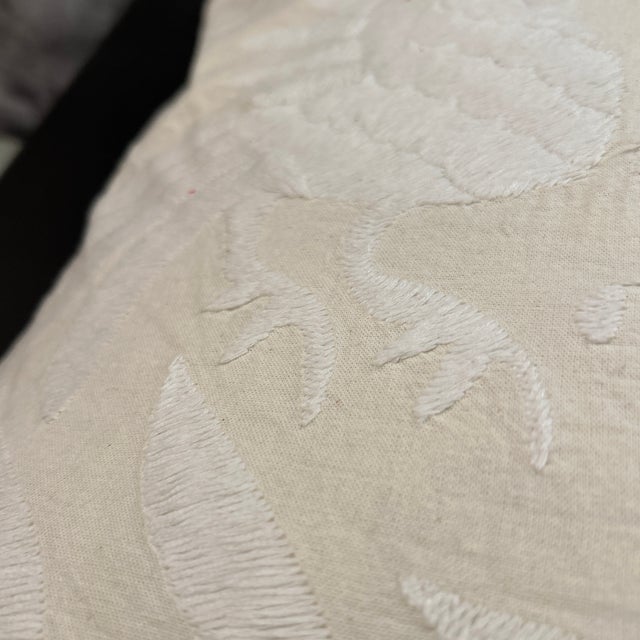 Hand Made and Hand Embroidered Cream on Cream Pillow With New Insert For Sale In Miami - Image 6 of 9