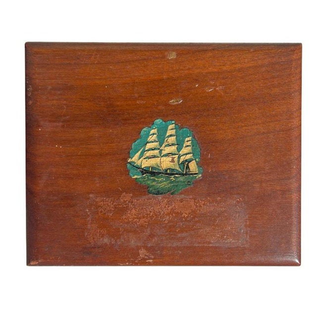 Mid 20th Century Vintage Brown Nautical Sailing Ship Wood Box with Hinged Lid For Sale - Image 10 of 10