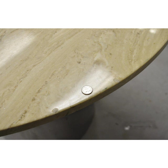 Vintage Mid Century Modern Round Travertine Chrome Steel Pedestal Dining Table For Sale - Image 17 of 18