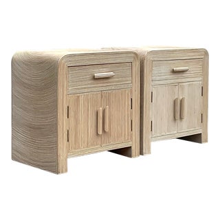 Late 20th Century Vintage Coastal Cerused Pencil Reed Starburst Nightstands - a Pair For Sale