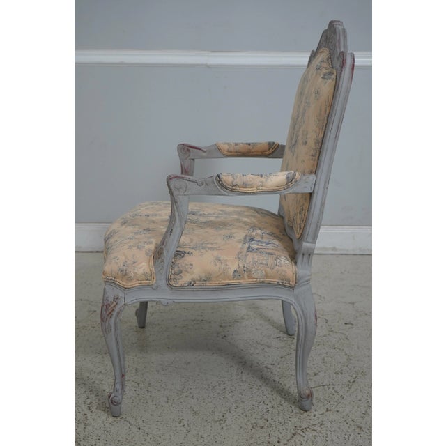 French 1990s French Louis XV Upholstered Armchair & Matching Ottoman For Sale - Image 3 of 12