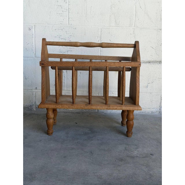 Wood Vintage Danish Oak Magazine Rack Newspaper Holder Magazine Stand For Sale - Image 7 of 8