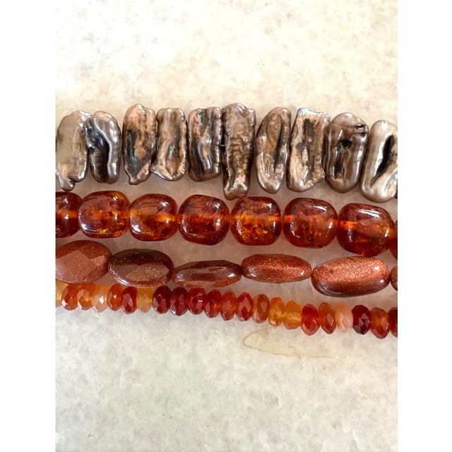 Vintage Multi-Strand Freshwater Pearl, Carnelian Amber, and Goldtone Beaded Necklace For Sale - Image 4 of 5