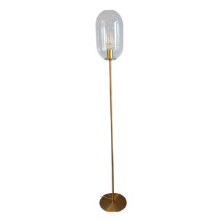 Vintage Floor Lamp with Brass Base and Clear Egg-Shaped Glass Shade, 2000s For Sale
