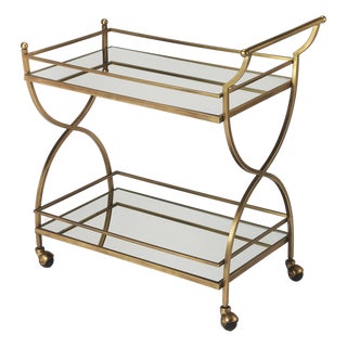 Graci 38 in. W Rectangular Mirror and Metal Antique Mobile Bar Cart, Antique Gold For Sale
