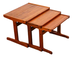 Mid Century Danish Modern Nesting Tables Solid Teak Set 3 Denmark Sled MCM Wood