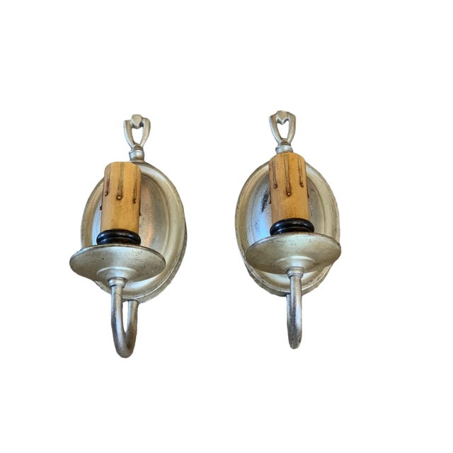 Farmhouse 1920s Silver Plate Single Sconces in Original Patina - a Pair For Sale - Image 3 of 8