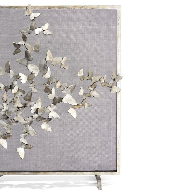 Contemporary Aged Silver Butterfly Fire Screen Fireplace Screen For Sale - Image 3 of 7
