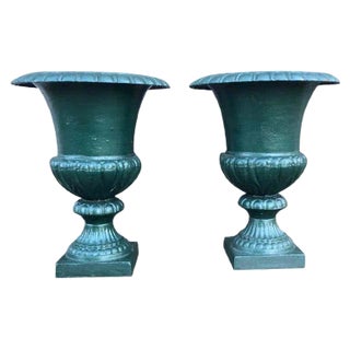 Large 19th Century French Cast Iron Campana Urns For Sale