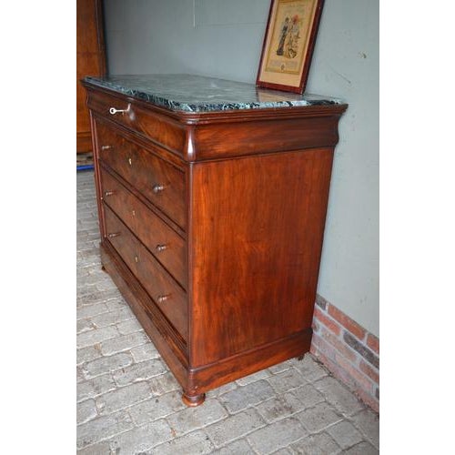 Wood Antique Mahogany Chest of Drawers with Secretary and Green Marble Top For Sale - Image 7 of 11