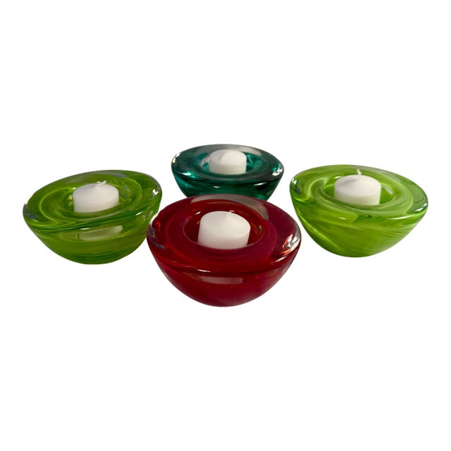 Vintage, Kosta Boda Atoll Art Glass Votive Candleholder Sweden Set of 4 For Sale