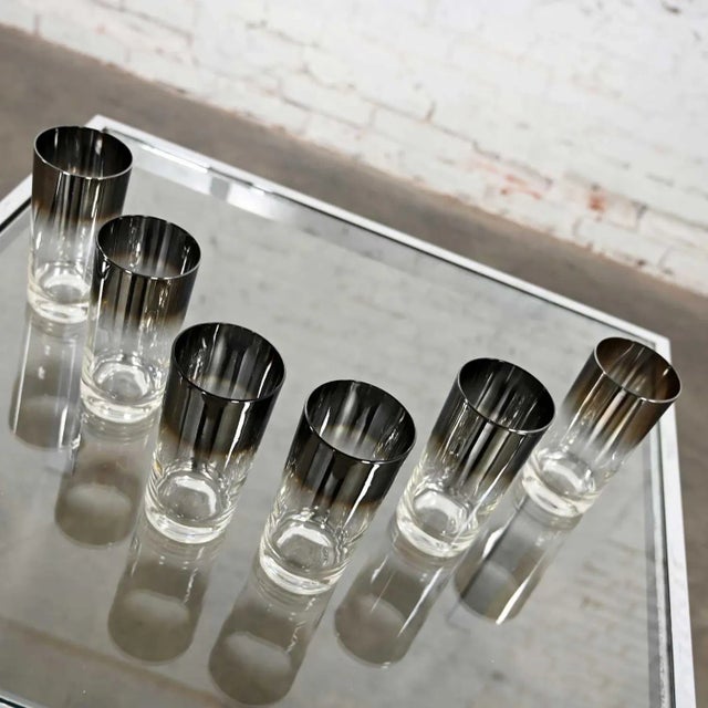 Mid Century Modern Silver Fade Highball Cocktail Glasses Style of Dorothy Thorpe Set of 6 For Sale - Image 6 of 13