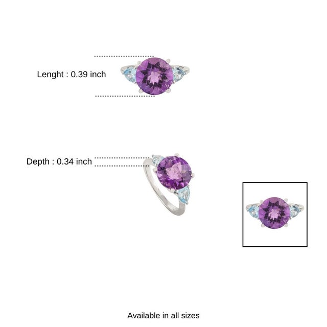 Exquisite 9.8 Mm Round Amethyst & Topaz Trio Ring in 925 Sterling Silver - Size 7.5 For Sale - Image 9 of 10