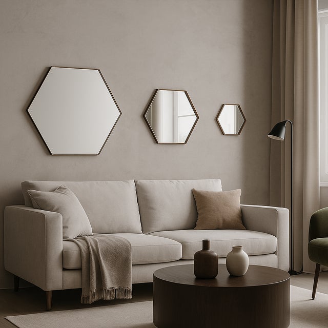 Italian Medium Hexagonal Cassiopeia Wall Mirror in Burnished Metal For Sale - Image 4 of 5