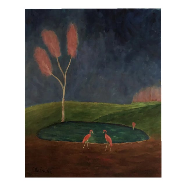 Jean-Jacques Abieniste, Danse des flamants roses, Oil on Canvas For Sale