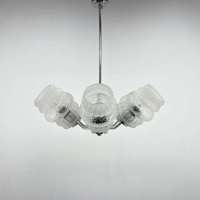 Mid-Century Glass & Chrome Chandelier, 1970s For Sale - Image 3 of 10