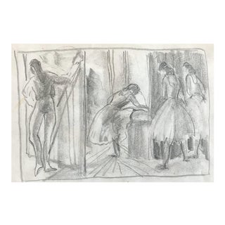 1950s Impressionist Ballet Dancers Drawing For Sale