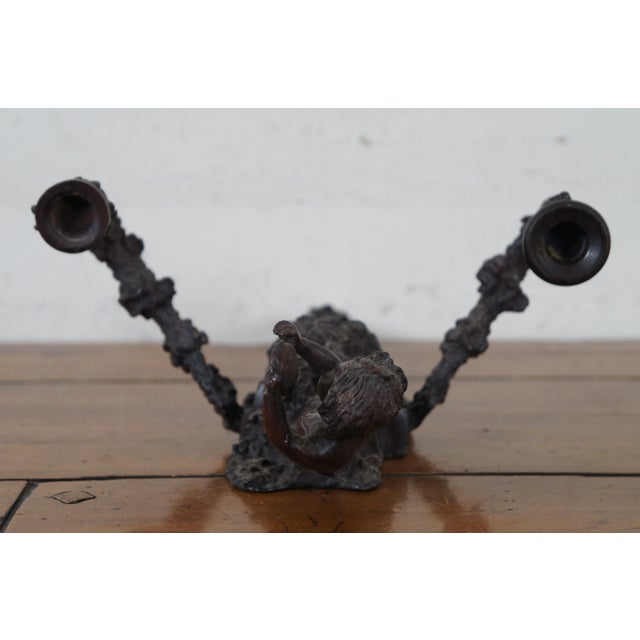 Late 19th Century Late 19th Century Bronze Two Arm Candelabra Candle Holder Wall Sconces Faun Bacchus- a Pair For Sale - Image 5 of 12