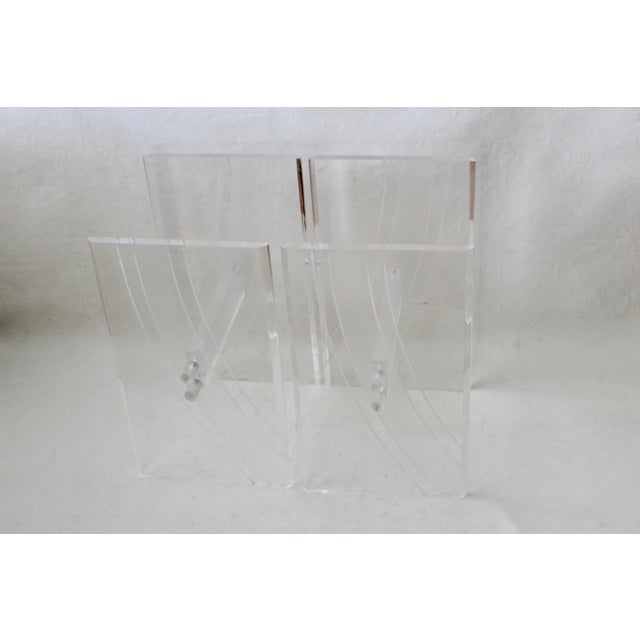 Plastic 1980s Lucite Acrylic Clear Frosted Bolt Slab Style End Side Tables Bases- a Pair For Sale - Image 7 of 8