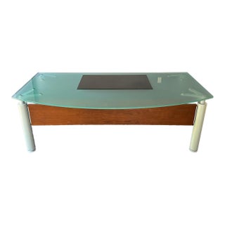 Executive Glass Top Desk With Privacy Panel For Sale