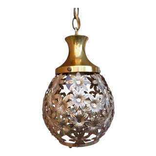 Vintage Mid-Century Flower Motif Brass Pendant Light For Sale