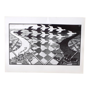 Vintage 20th Century Signed/Dated M. C. Escher Lithograph - "Day and Night"