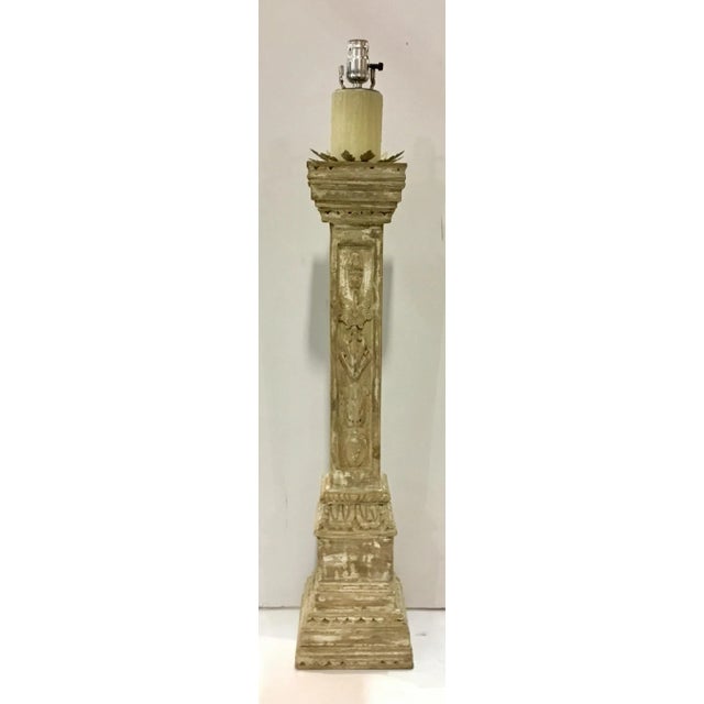 Large Gustavian Style Hand Carved White Washed Montauban Table Lamp For Sale In Atlanta - Image 6 of 6