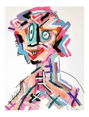 Bright Bold Post Modern Cubist Abstract Portrait Painting - Signed 9” X 12”