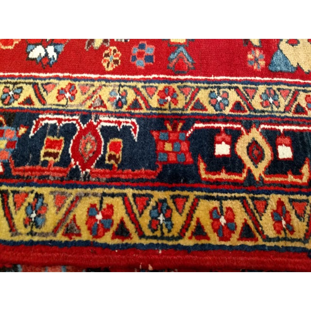 1900 - 1909 Vintage Persian Heriz Wide Runner, Hand-Knotted Wool, Geometric Design, Red & Navy, 4x12 For Sale - Image 5 of 18