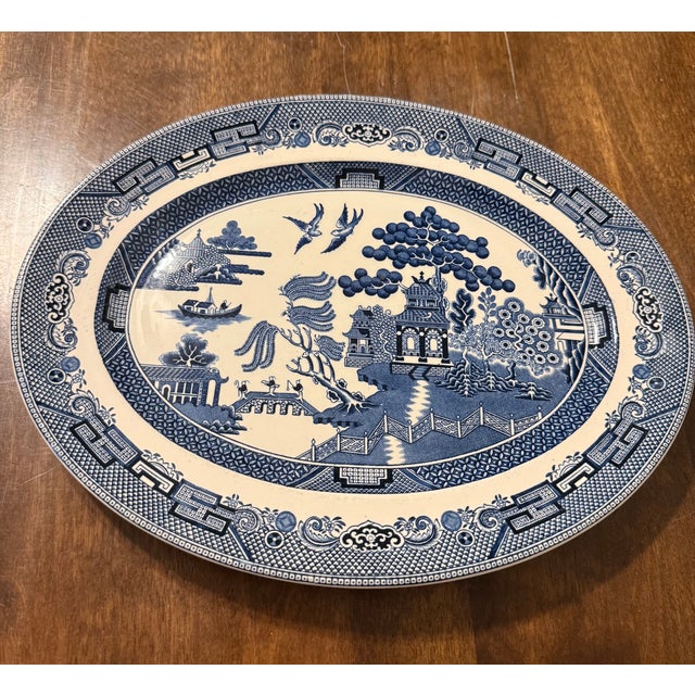 Ceramic Blue Willow Serving Platter by Johnson Bros. For Sale - Image 7 of 13