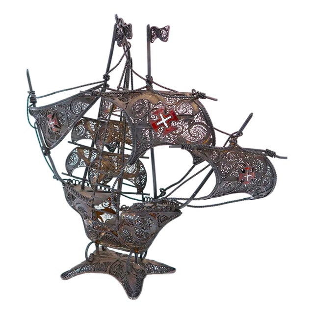 Silver Caravel with Gilt Filigree For Sale