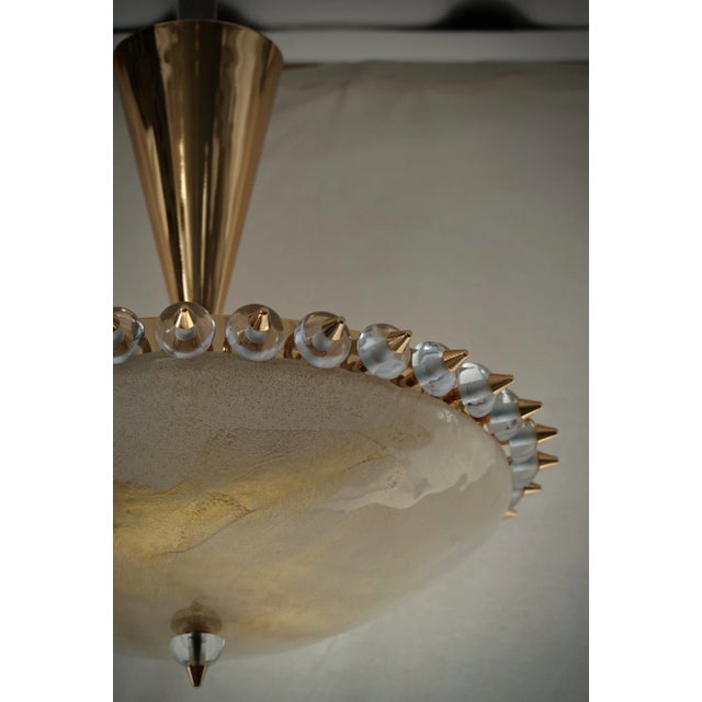 Mid-Century Modern Mid-Century Murano Round Art Glass and Brass Chandelier For Sale - Image 3 of 9