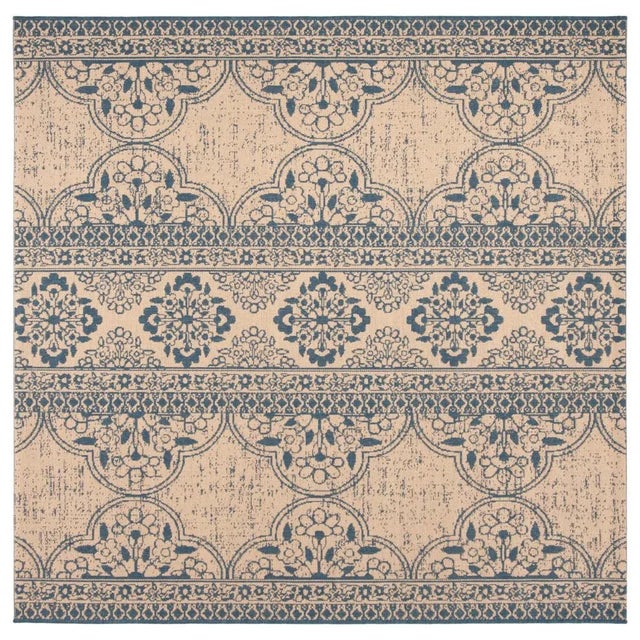 Laguna Indoor Outdoor Rug Blue & Cream 6'7" Square For Sale - Image 4 of 4
