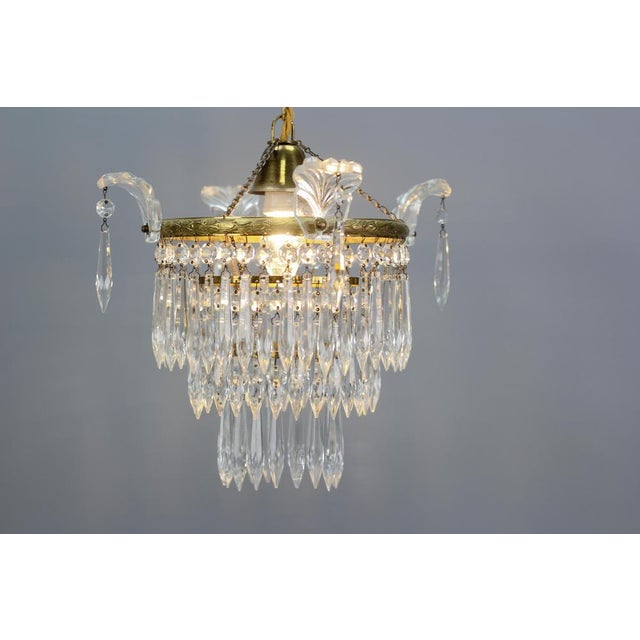 French Empire Crystal Glass and Brass Chandelier, 1930s For Sale - Image 18 of 18