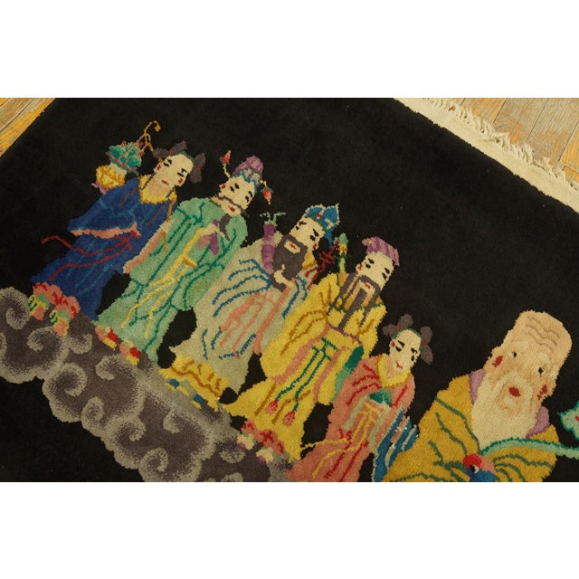Black 1920s Chinese Art Deco Rug With 10 Immortals Pattern For Sale - Image 8 of 12