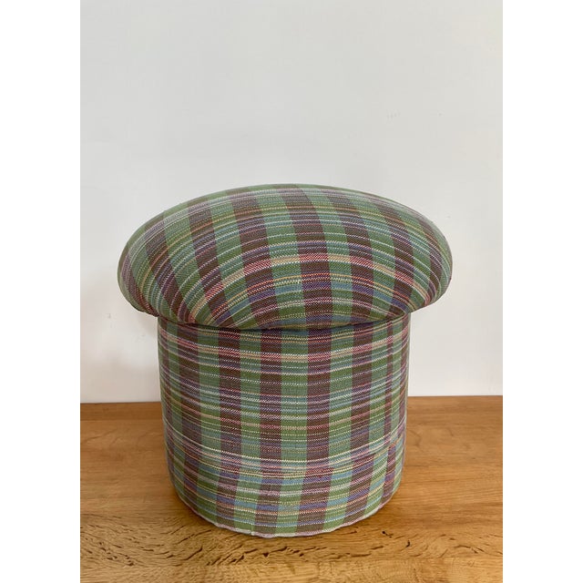 Modern Upholstered Mushroom Pouf Stool in Plaid For Sale - Image 3 of 10