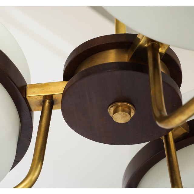 1960's Stilnovo Style Walnut and Brass Chandelier For Sale - Image 12 of 17