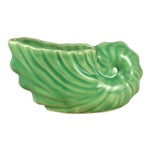 Mid-Century Coastal Avocado Green Nautilus Shell Planter
