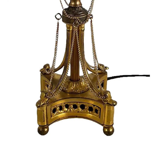 Bronze Antique Louis XVI Style Bronze Dore Candelabra as a Lamp With Chains - a Pair For Sale - Image 8 of 10
