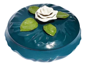 Boho Chic Deep Blue Ceramic Dish With Lid and White Magnolia Flower Topper