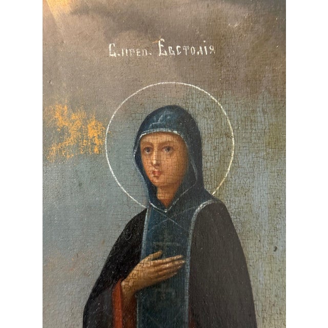 19th Century Orthodox Icon of St. Nicholas & St. Eustolia For Sale In Los Angeles - Image 6 of 10