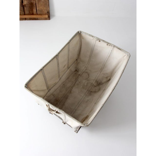 Vintage Dandux Industrial Laundry Cart With Wood Top For Sale - Image 11 of 18