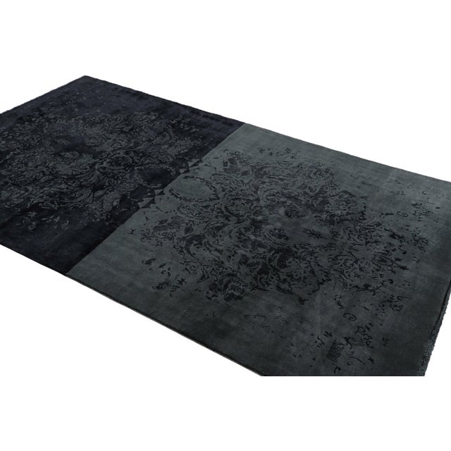 Rug & Kilim Rug & Kilim’s Modern Classics Rug in Black and Gray With Muted Floral Patterns For Sale - Image 4 of 6